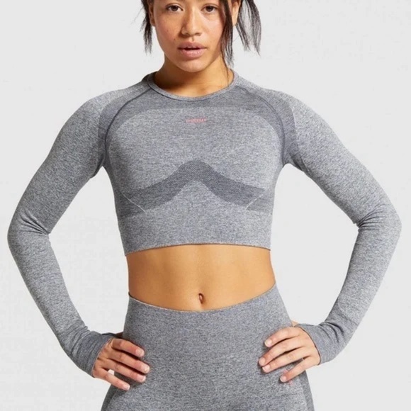 Gymshark Women's Flex Long Sleeve Crop Top Charcoal Gray Size Small - Picture 1 of 5